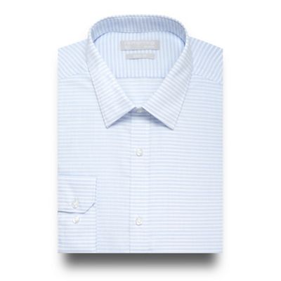 Blue horizontal stripe button down shirt